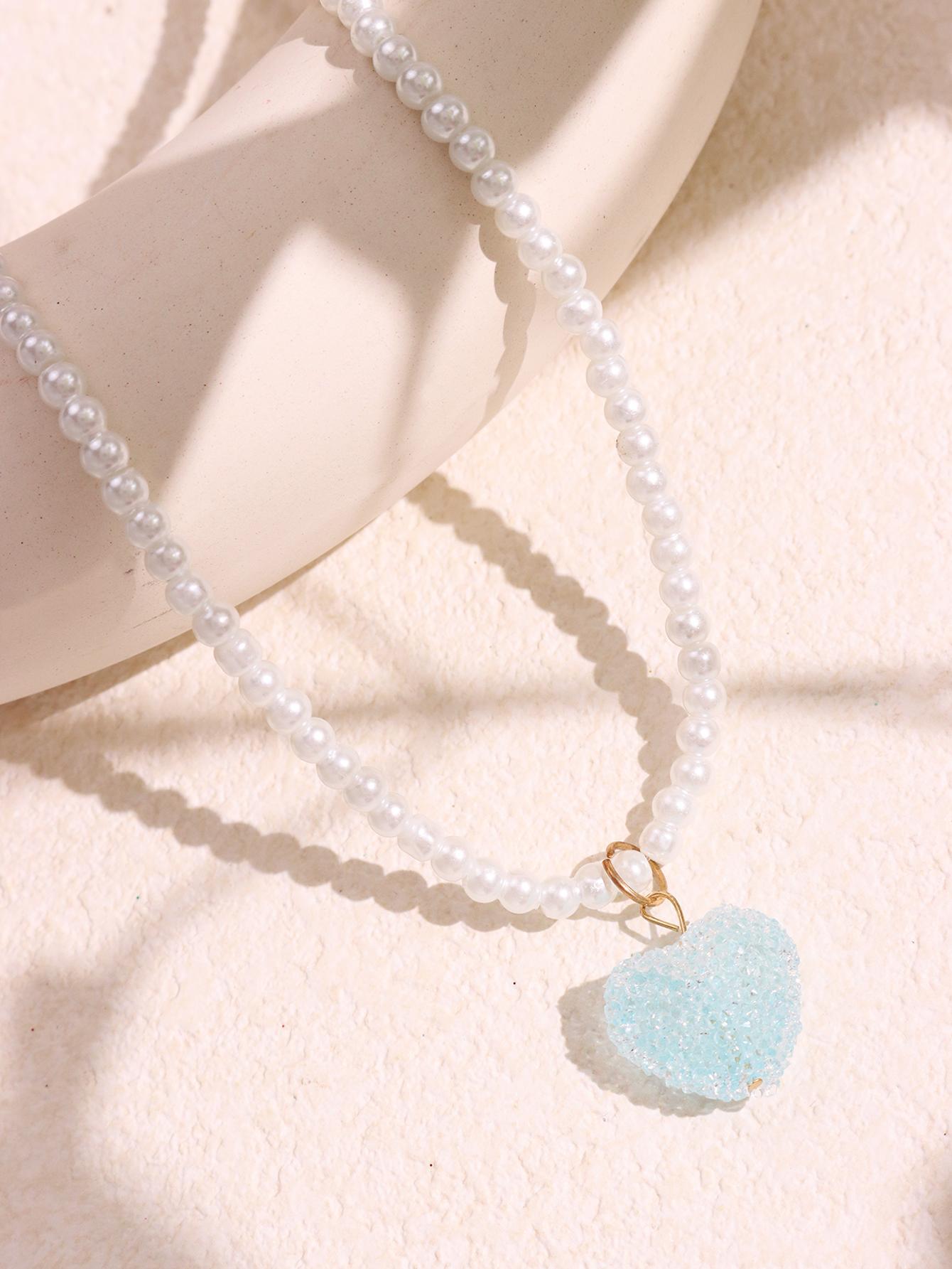 Jessi Beaded Heart Necklace - Aqua [LLEMVFAX]