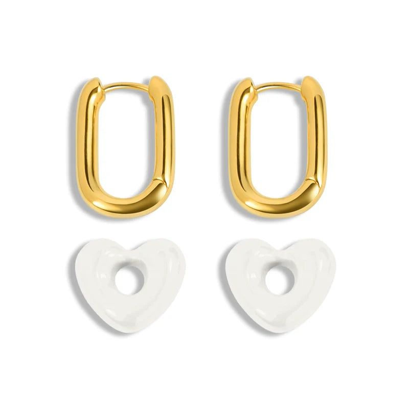 Callaway Enamel Heart Drop Earrings - White Heart Enamel Earrings