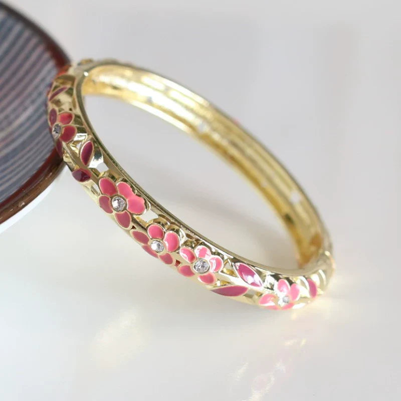 Lynn Floral Enamel Bangle - Rose Red