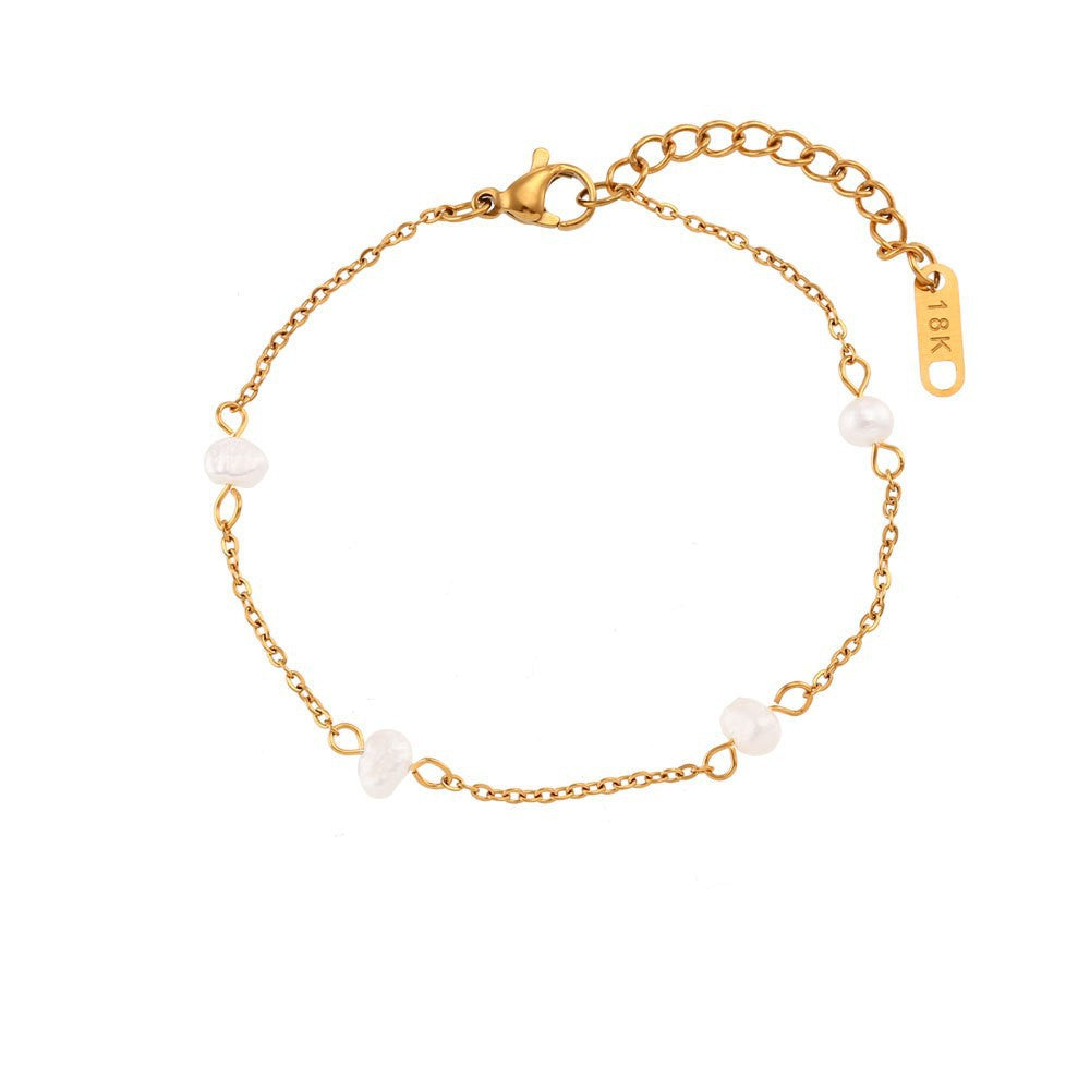 Avni Delicate Pearl Necklace - Freshwater Pearl Bracelet - Gold [CALW2DEH]