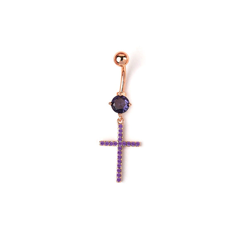 Catherine Zircon Cross Navel Ring - Purple (Rose Gold) [TB79PACO]