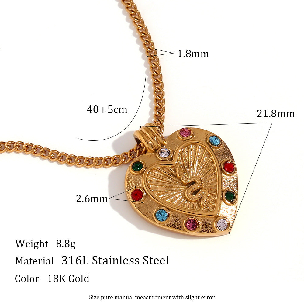 Chantal Layered Celestial Necklace - Cast Round Diamond Snake Heart Pendant Necklace - Gold - Colorful Diamond [2HML6XNQ]