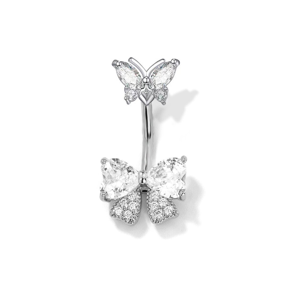 Gia Sparkling Bow Belly Ring - White Stone (Platinum Tone) [4B9455MN]