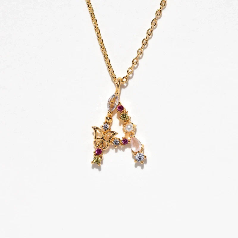 Joelle Golden Butterfly Initial Necklace - A Initial