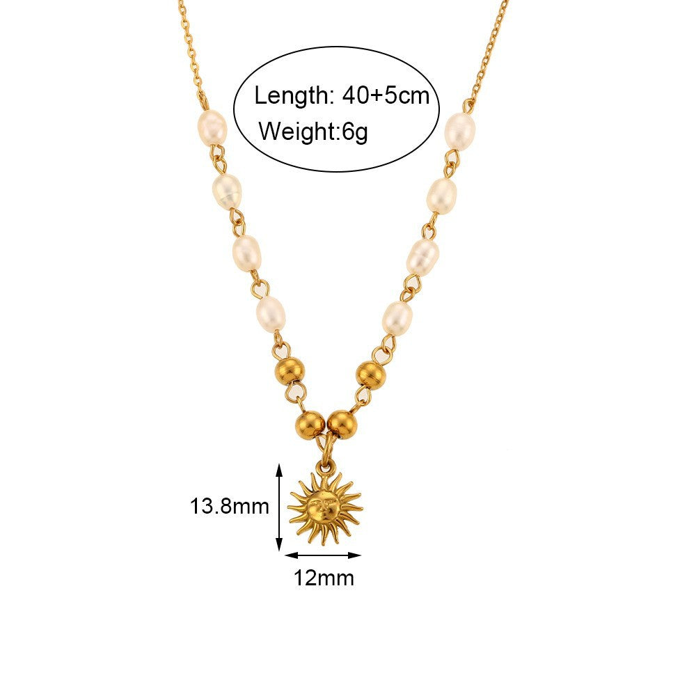 Siyona Freshwater Pearl Collection - Freshwater Pearl Sun Pendant Necklace - Gold [SLK9MBDR]