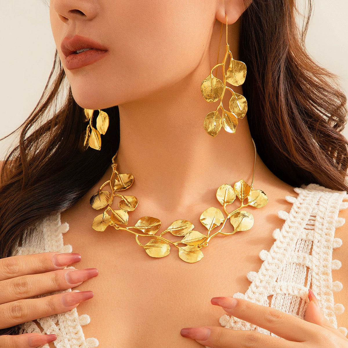Miri Leaf Tassel Necklace - Set - Gold Tone [X2JH9IAC]