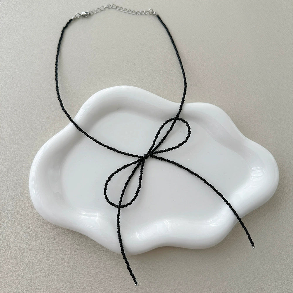 Faye Crystal Bow Choker Necklace - Black Crystal Bow Choker Necklace [3YDWADP4]