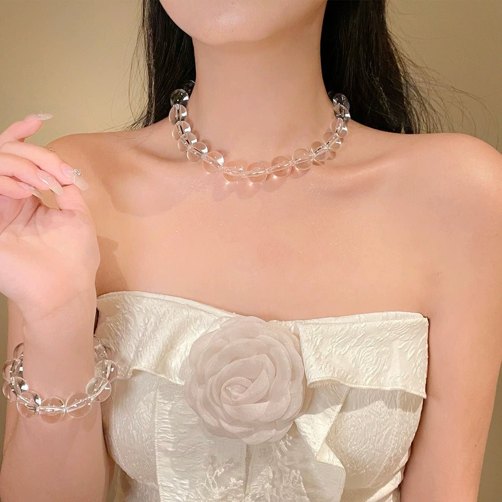 Clark Dainty Crystal Bead Jewelry - White Transparent Round Bead Bracelet [G8NMQ5KR]
