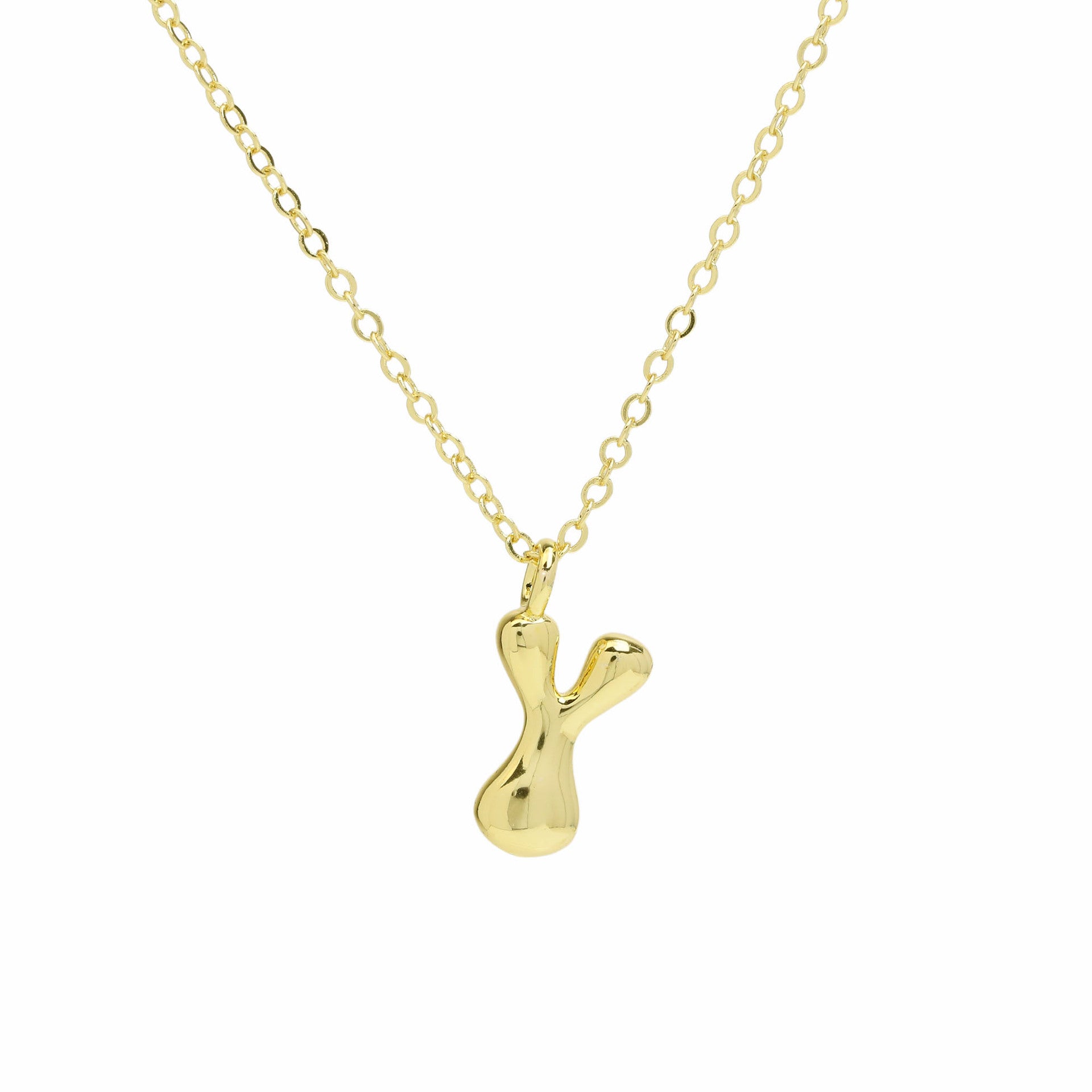Vanya Gold Initial Bubble Necklace - Letter Y [HNL0YH5S]