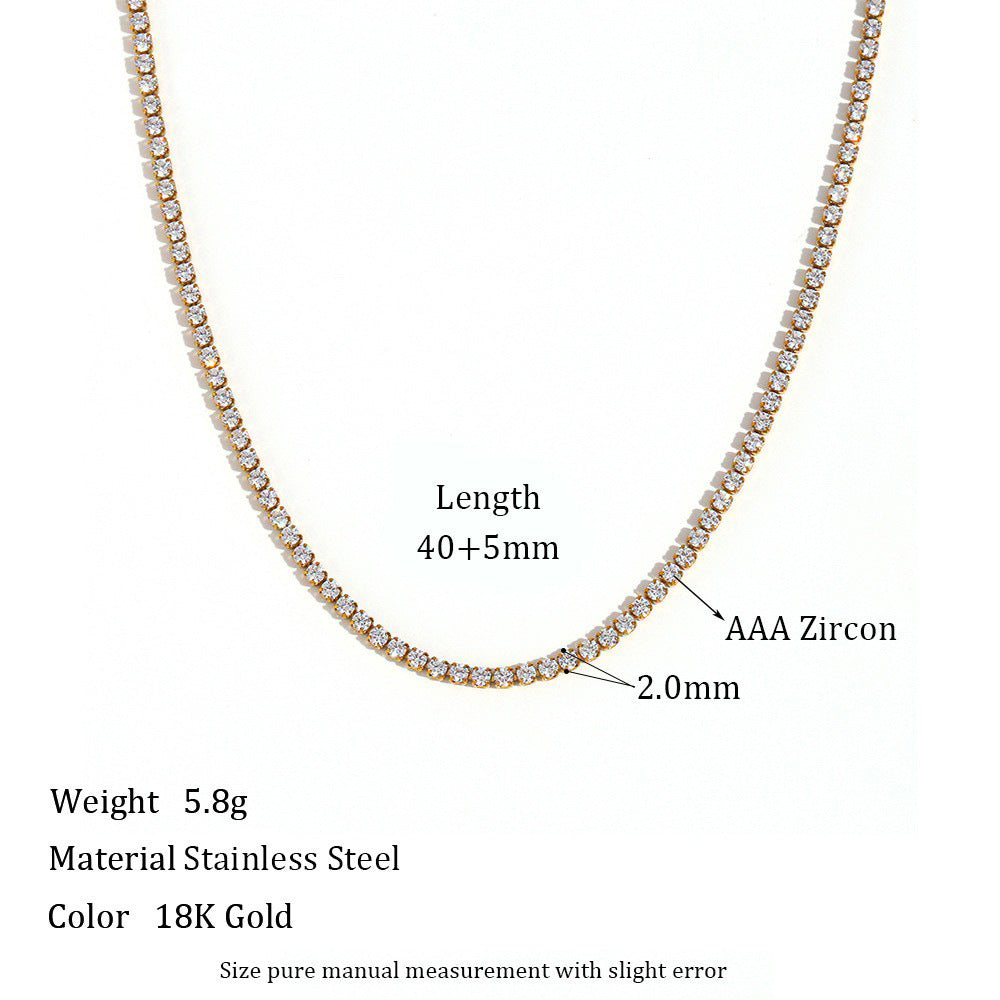 Berlin Refined Zircon Necklace - 2mm Zircon Necklace 40+5cm - Gold [XWKSH799]