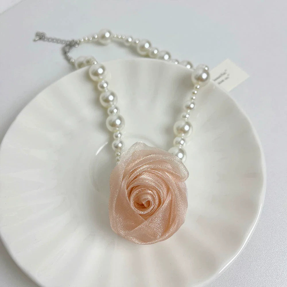 Sahasra Romantic Pearl Choker - Pink Floral Pearl Necklace