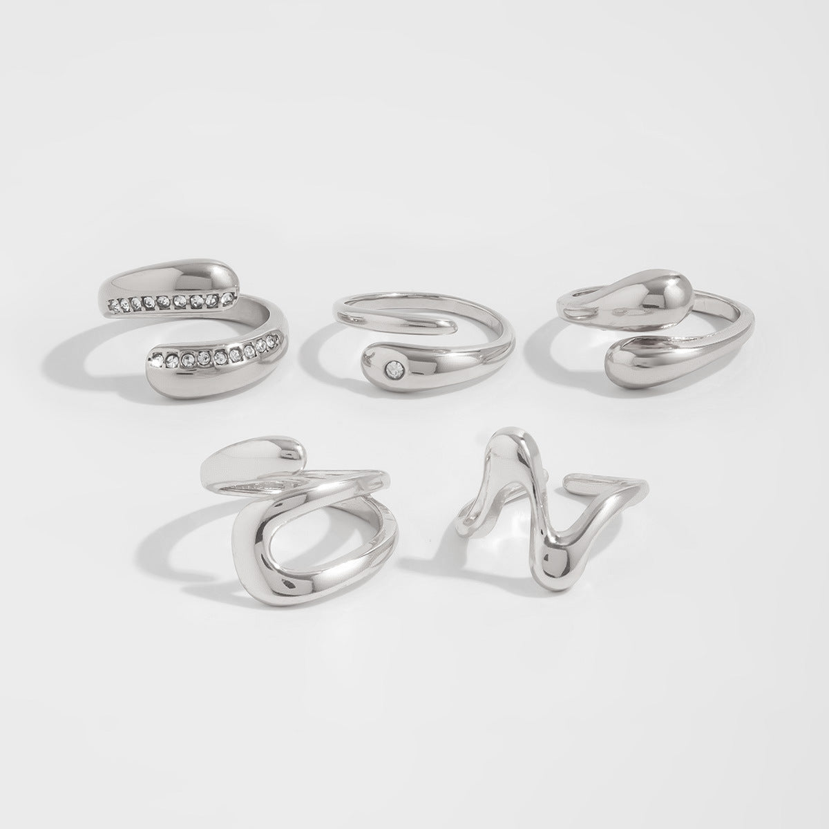 Logan Wave Diamante Ring Set - Silver [YEVR1Z6J]