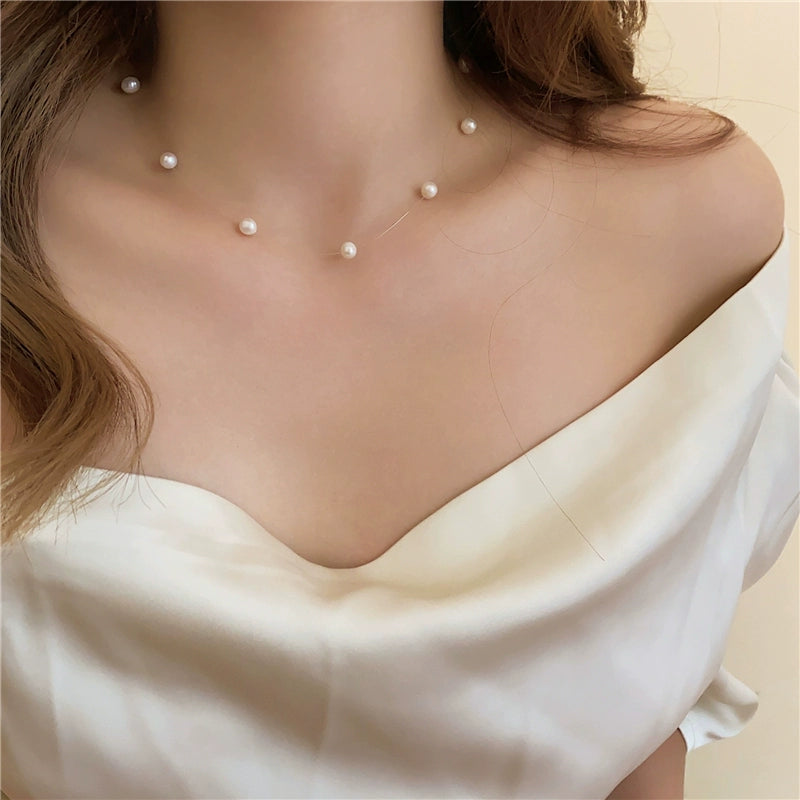 Carlin Floating Pearl Necklace - White [396BACBM]