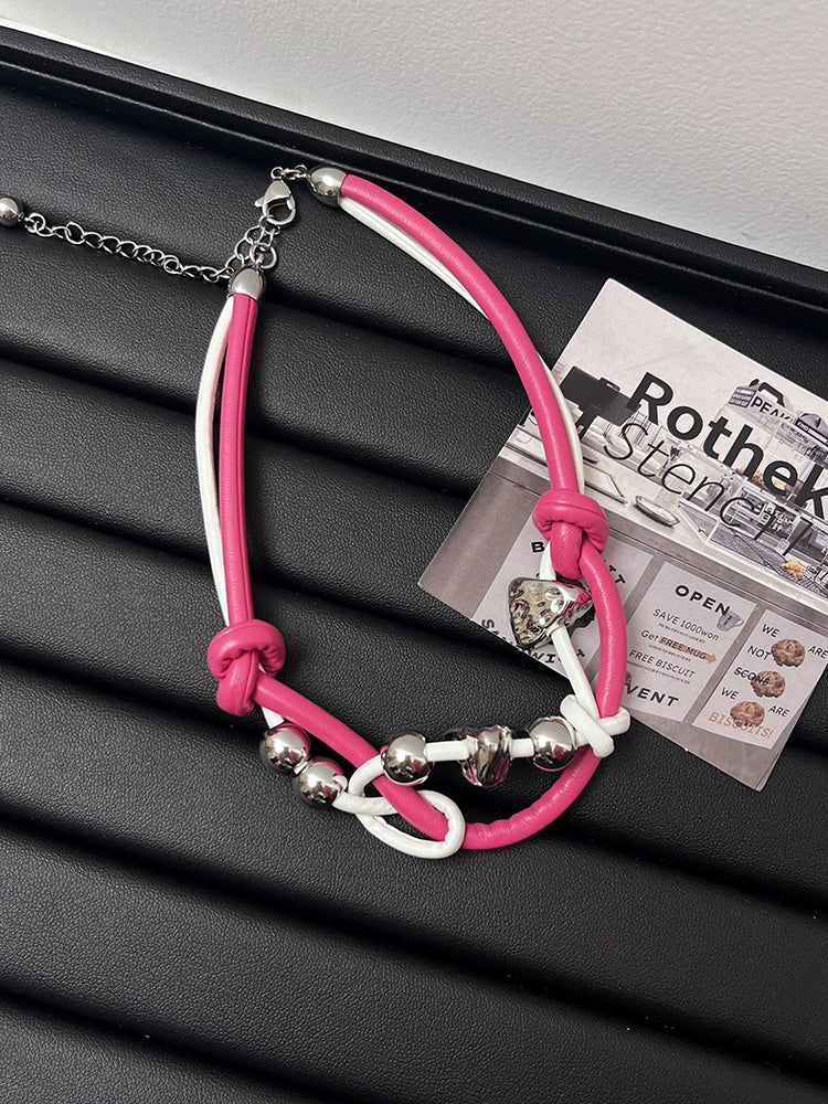 Kareena Pink Leather Y2K Choker - Pink Wrapped Necklace