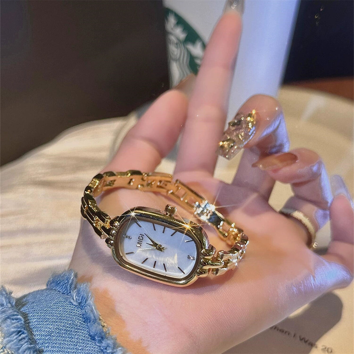 Kalise Mother-of-Pearl Bracelet Watch - Gold Band White Dial [KU7J7YUX]