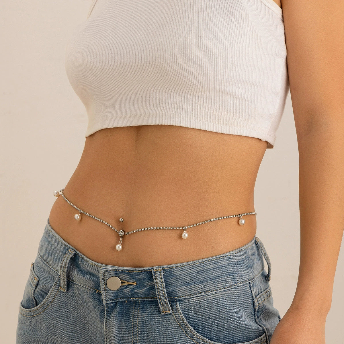 Georgianna Rhinestone Waist Chain - Style 03 Silver [E0F0TPKP]