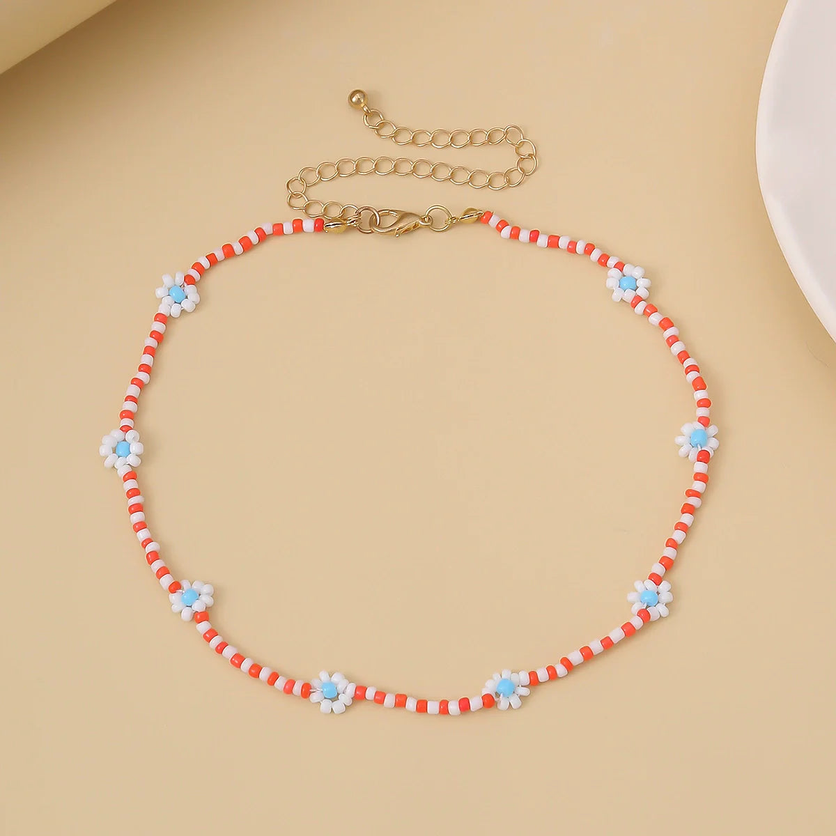 Skyla Floral Beaded Necklace - Style Three Red & White