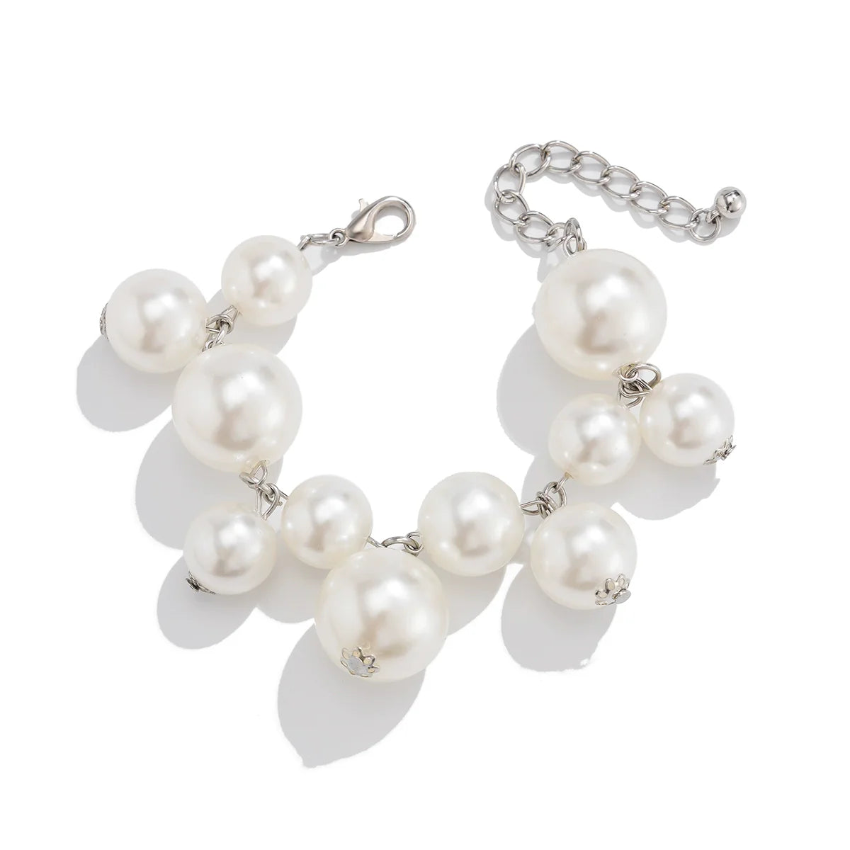 Misty Bold Bead Choker Necklace - Faux Pearl Silver Bracelet