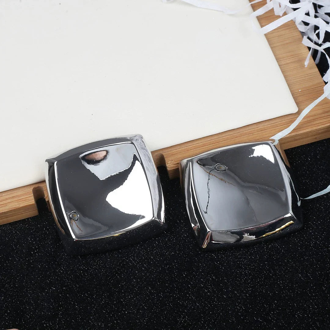 Raygan Vintage Square Earrings - Silver Large Stud