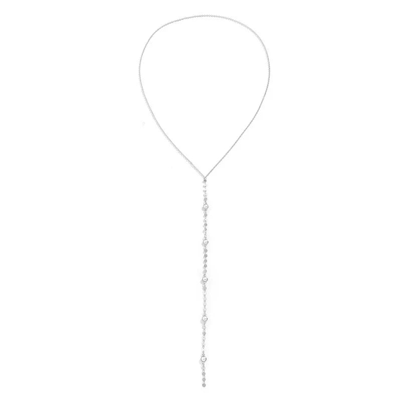 Sonya Long Pendant Necklace - Faux Pearl Silver