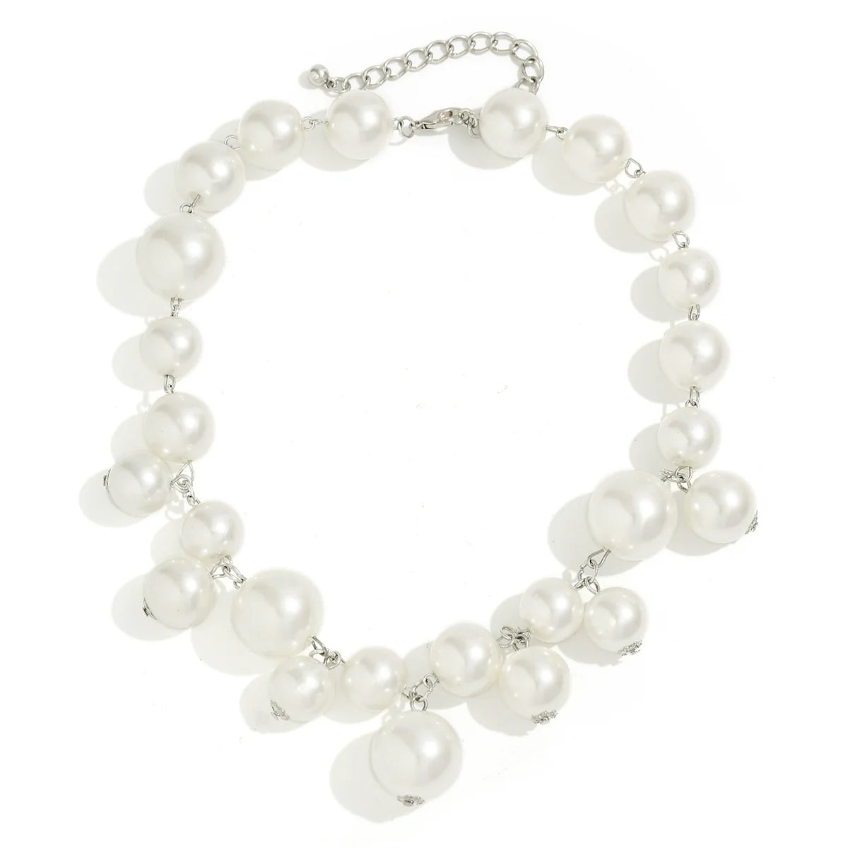 Misty Bold Bead Choker Necklace - Faux Pearl Silver Necklace