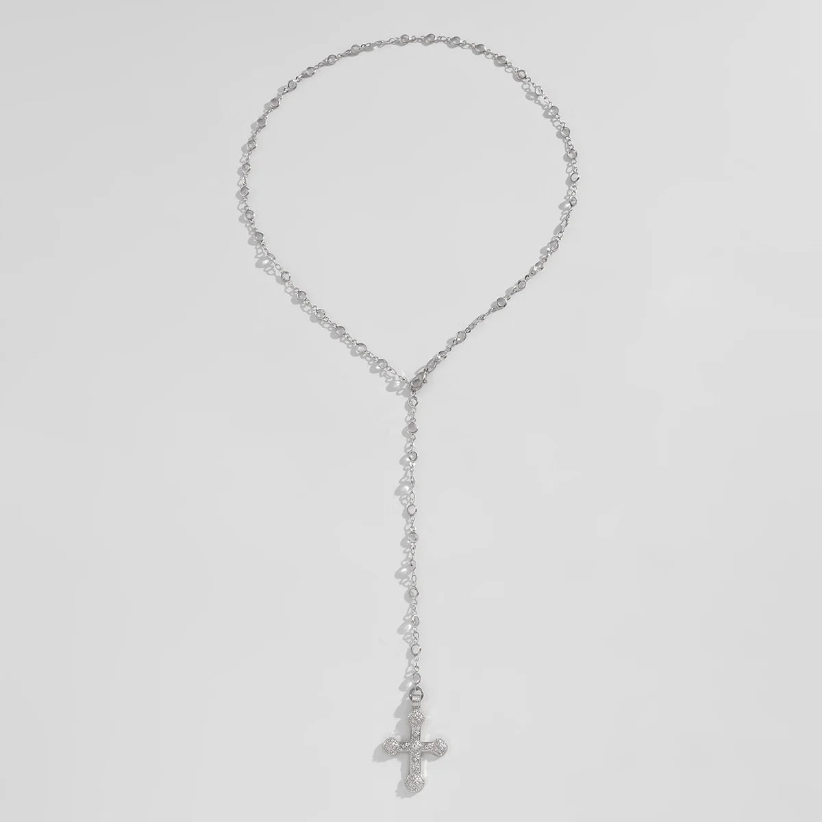 Kadynce Crystal Cross Necklace - Clear Crystal Silver