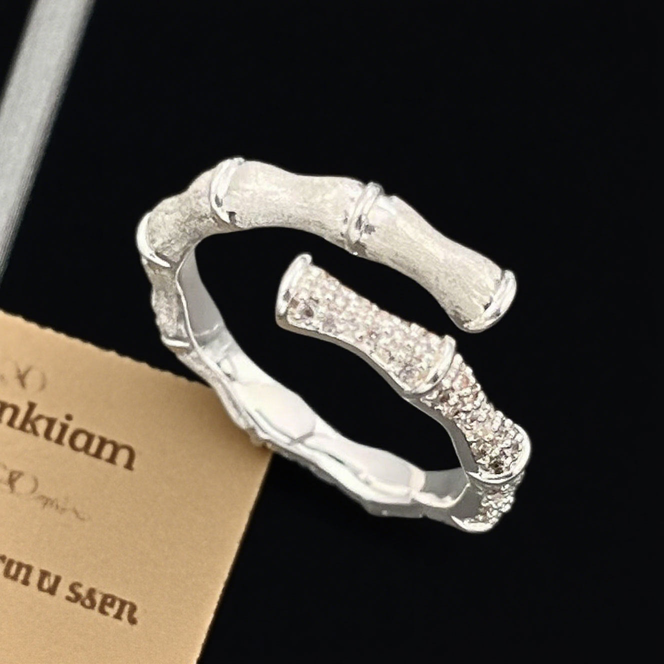 Aseel Two-Tone Bamboo Zircon Ring - Rose Gold [KPIXSQCW]