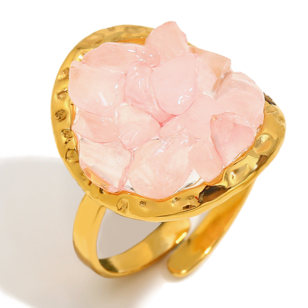 Kyrielle Crushed Stone Open Ring - Pink Crushed Stone Open Ring - Gold [Y7OTBPRU]
