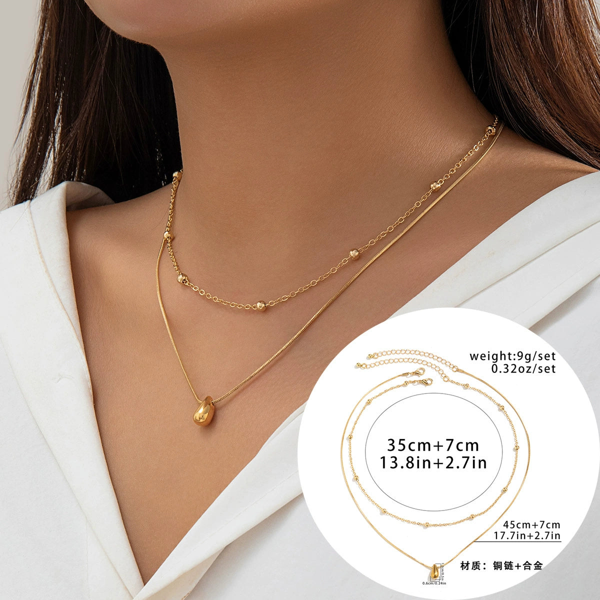 Faiga Sleek Droplet Necklace - Teardrop Gold [035EPK4H]
