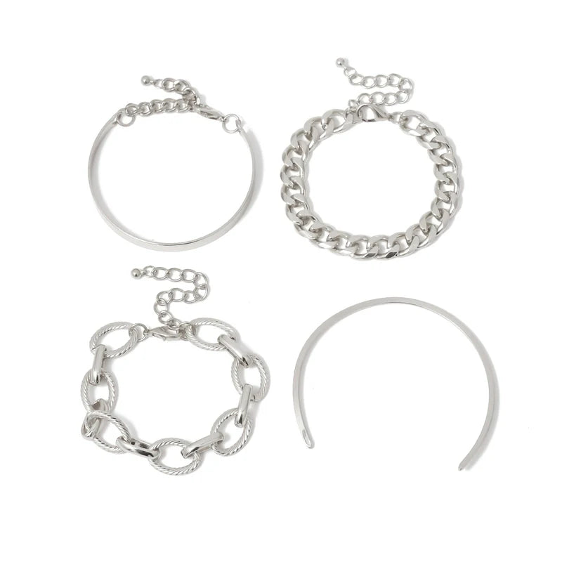 Hazel Stackable Metal Bracelets Set - Silver Style Two