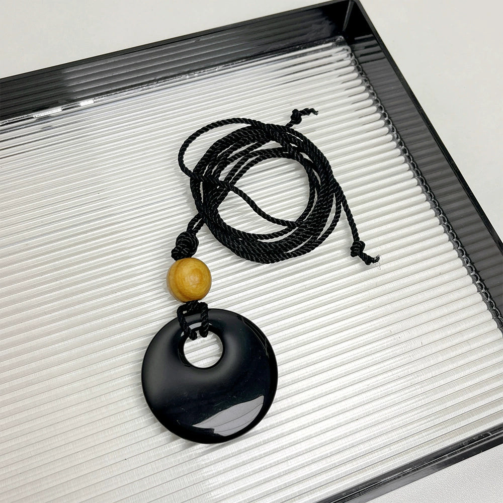 Jaxon Chinoiserie Resin Necklace - Raw Wood Ball Resin 'Ping An Kou' Necklace [YVHPBXZU]