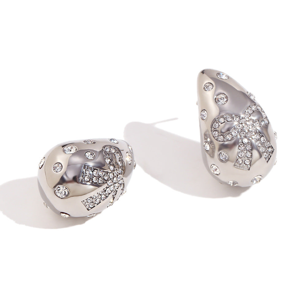 Evette Pearl Starfish Earrings - Water Drop Butterfly Rhinestone Earrings - Steel [HIVZPTVU]