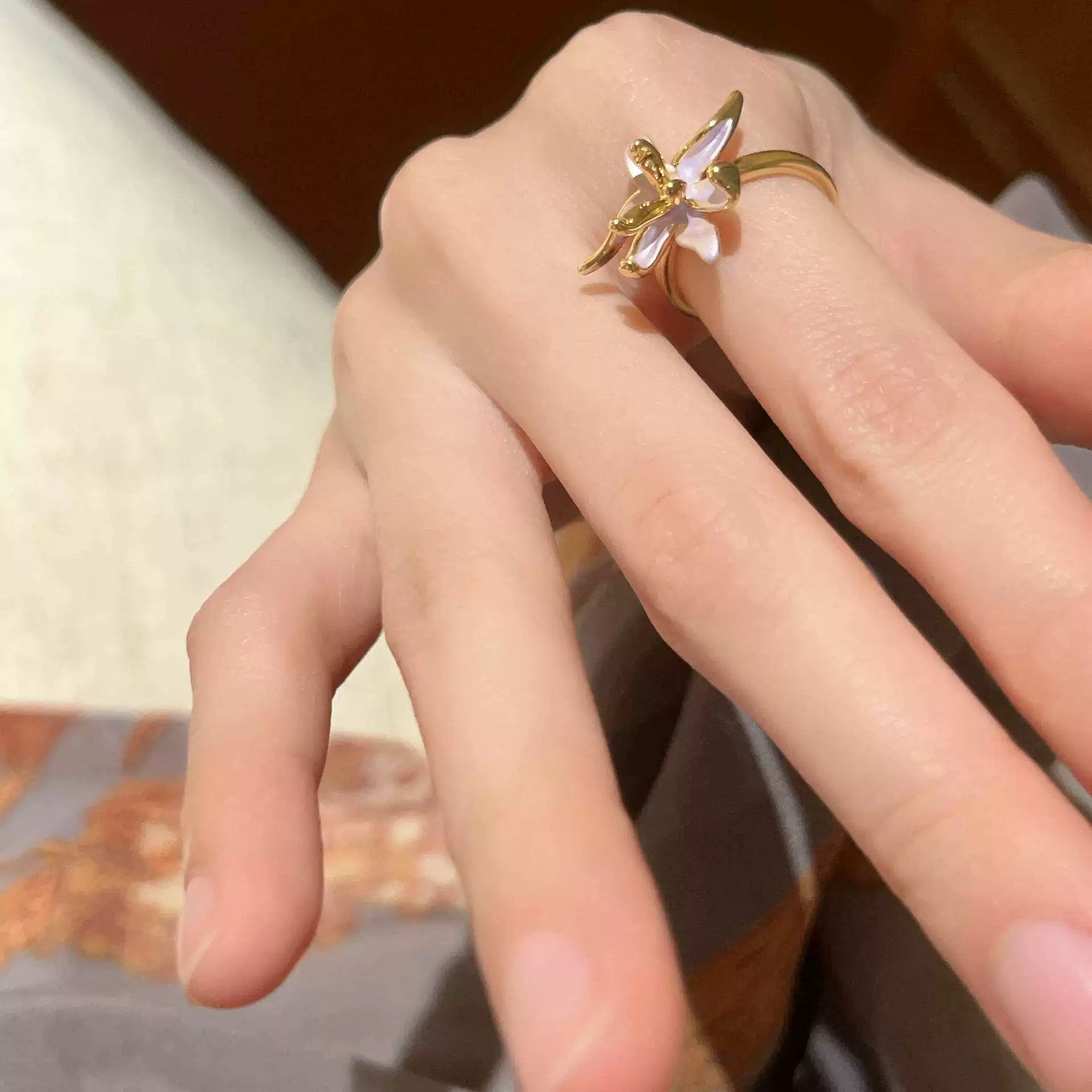 Stephanie Butterfly Enamel Ring - Iris Flower Ring