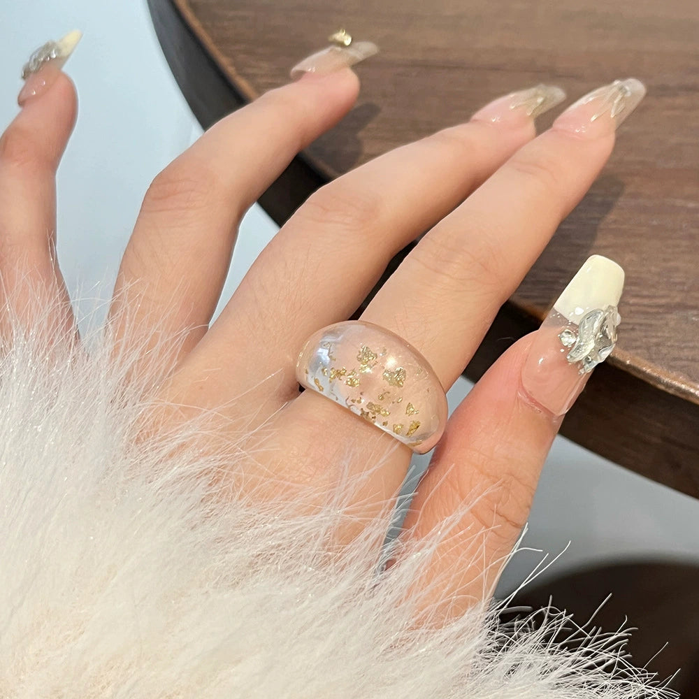 Annalynn Sculptural Resin Ring - Gold Foil Transparent Ring [8VLQV7MS]