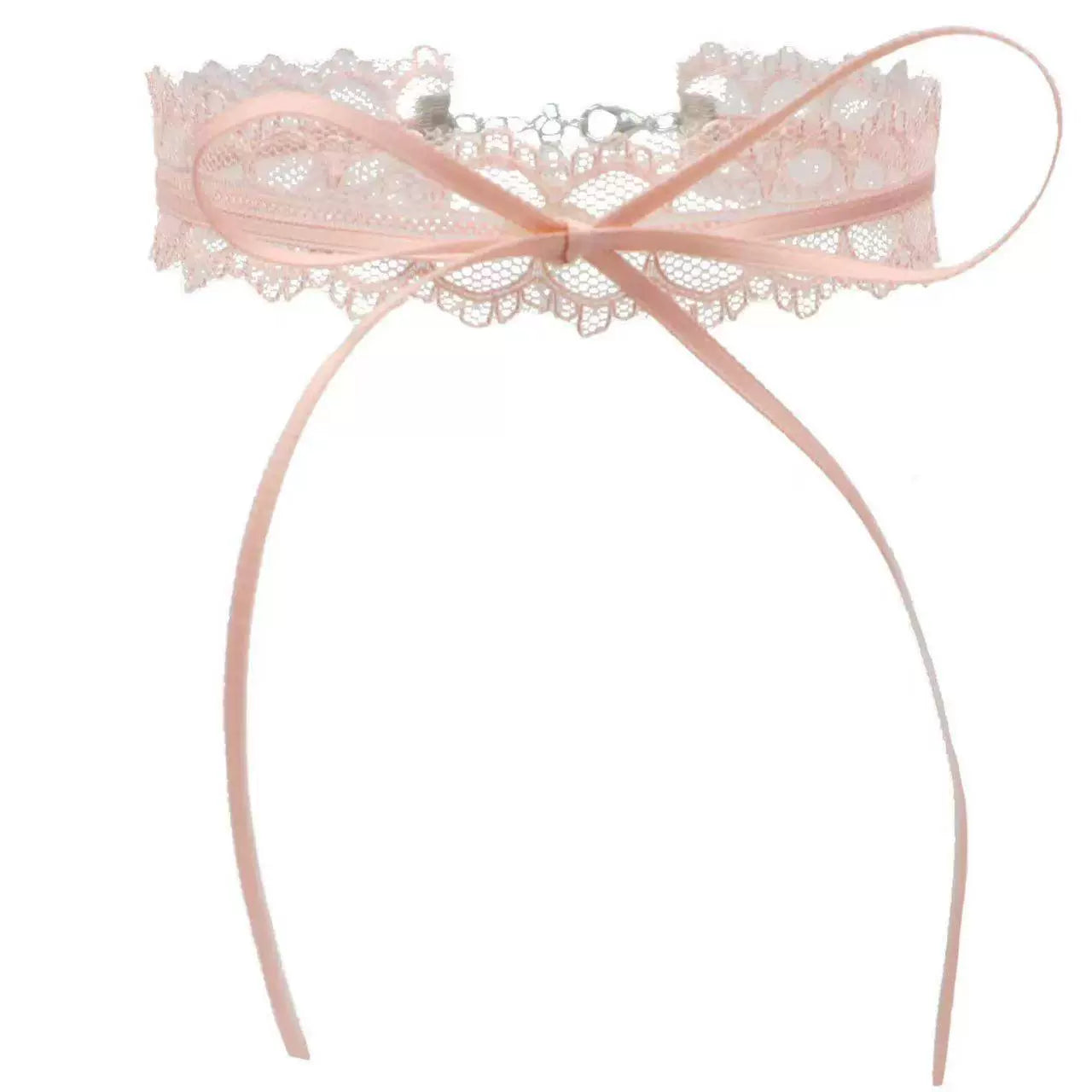 Aaliyah Pink Lace Bow Choker - Pink