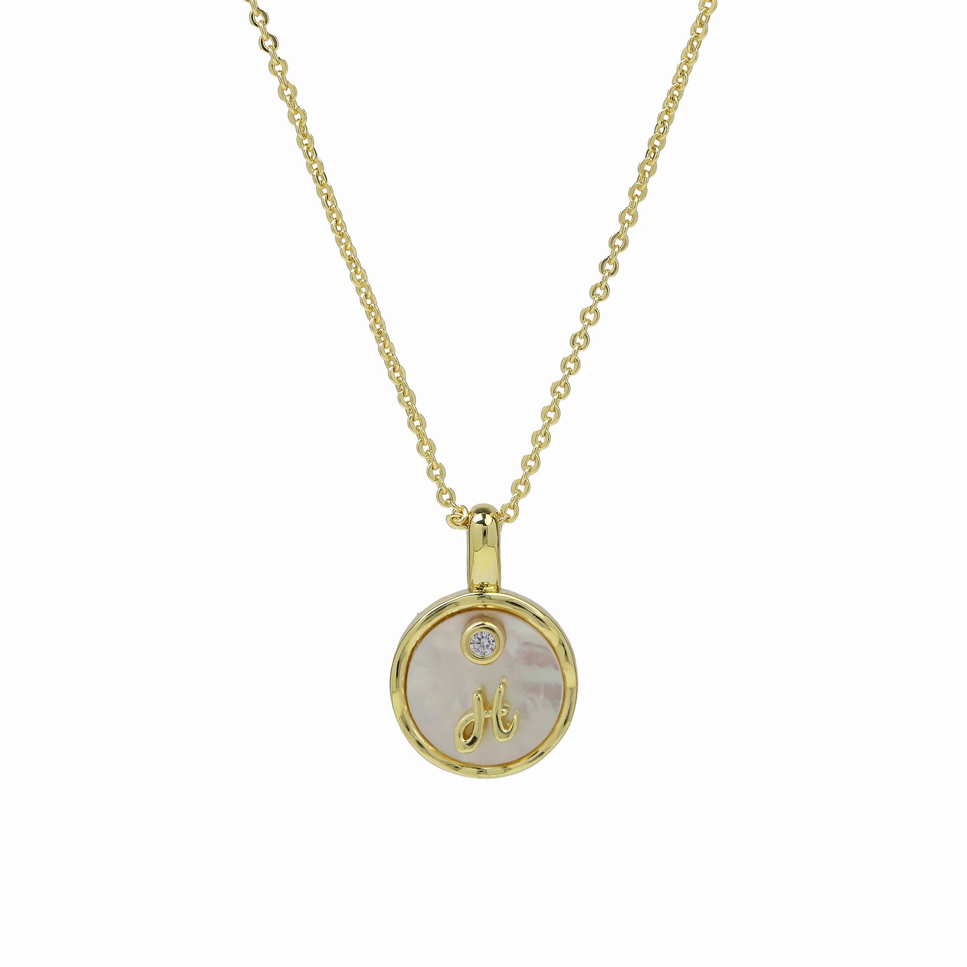 Haset Cursive Initial Pearl Necklace - Initial H [J019IFQ0]