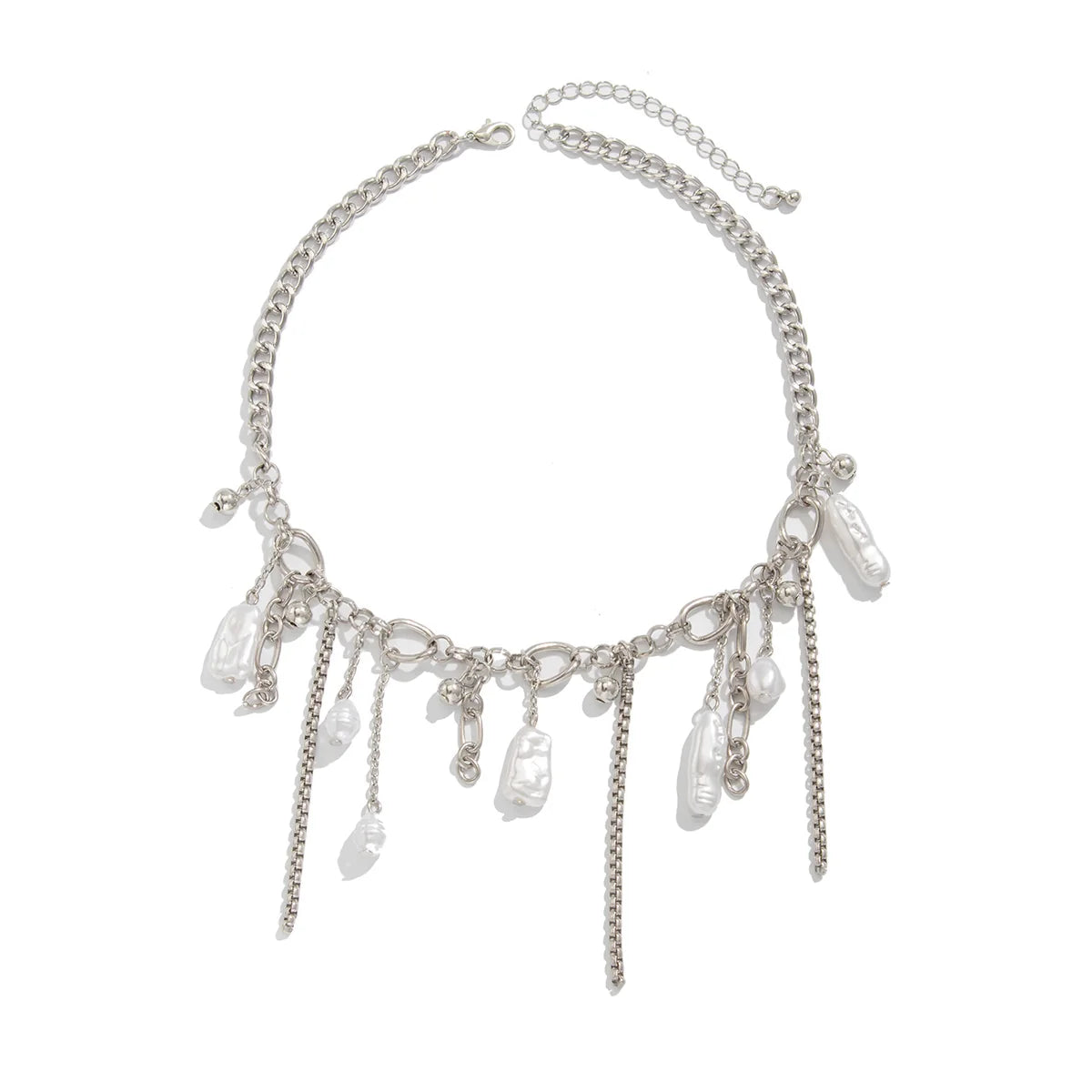 Jaide Layered Pearl Tassel Necklace - Silver