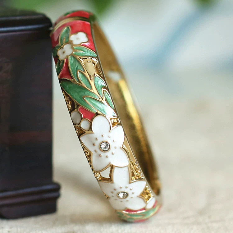 Alicen CloisonnŽ Floral Bangle - Pink-Green Floral