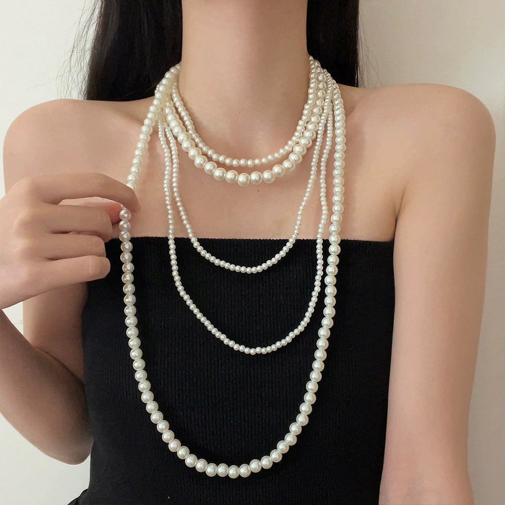 Logan Layered Pearl Necklace - Multi-layered Pearl Necklace [3F10LQWZ]