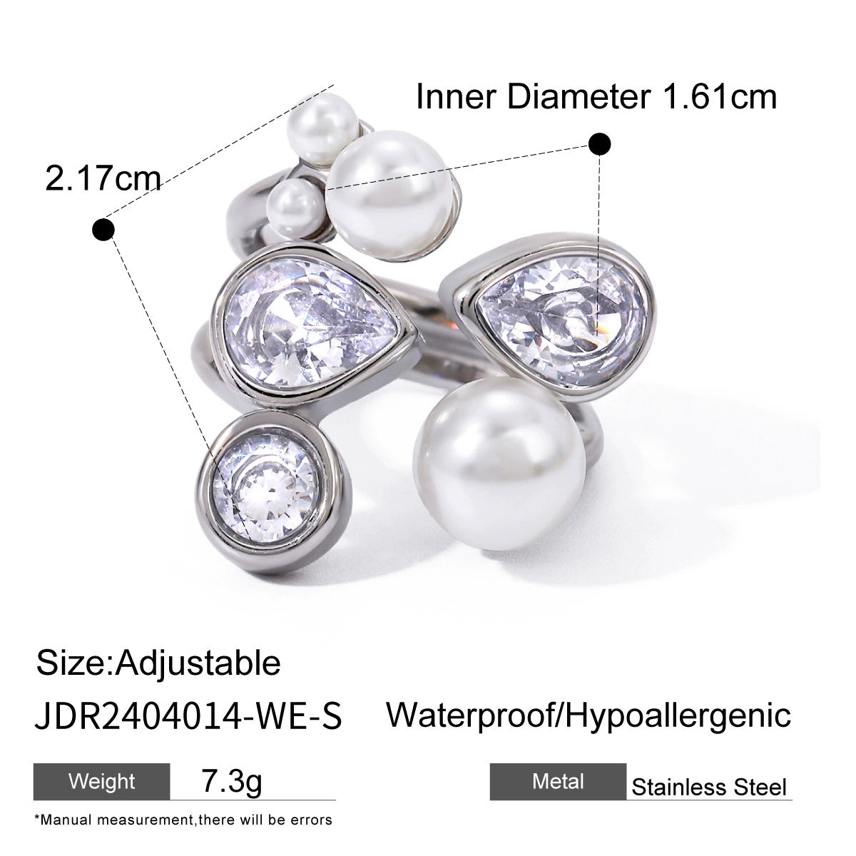 Zoe Asymmetrical Pearl Ring - White Pearl & Zircon (Size S) [FI7N41BY]