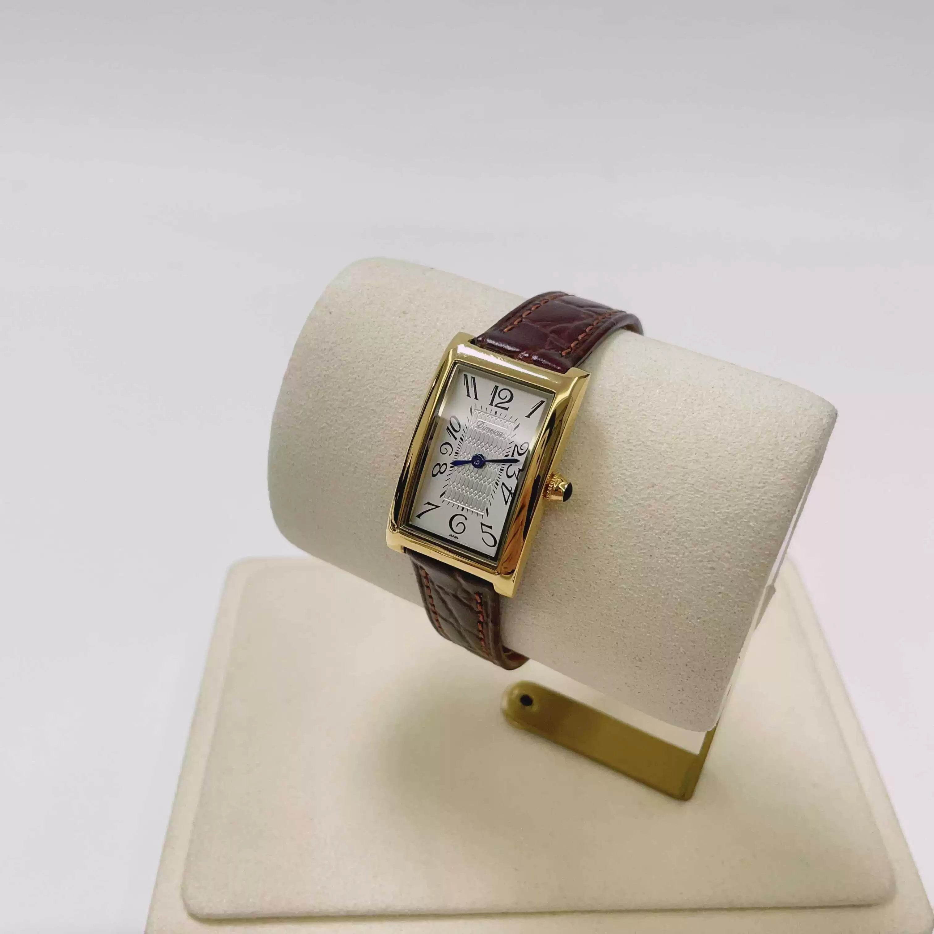 Aryah Square Dial Watch - Gold Brown Strap