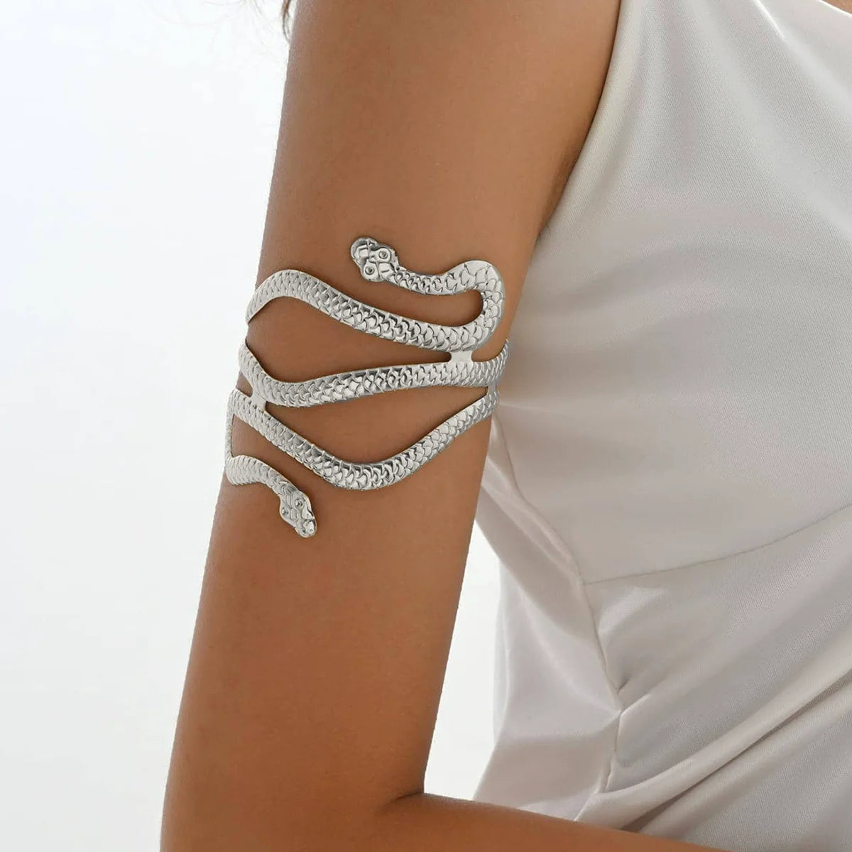 Laurel Coiled Serpent Arm Cuff - White Gold