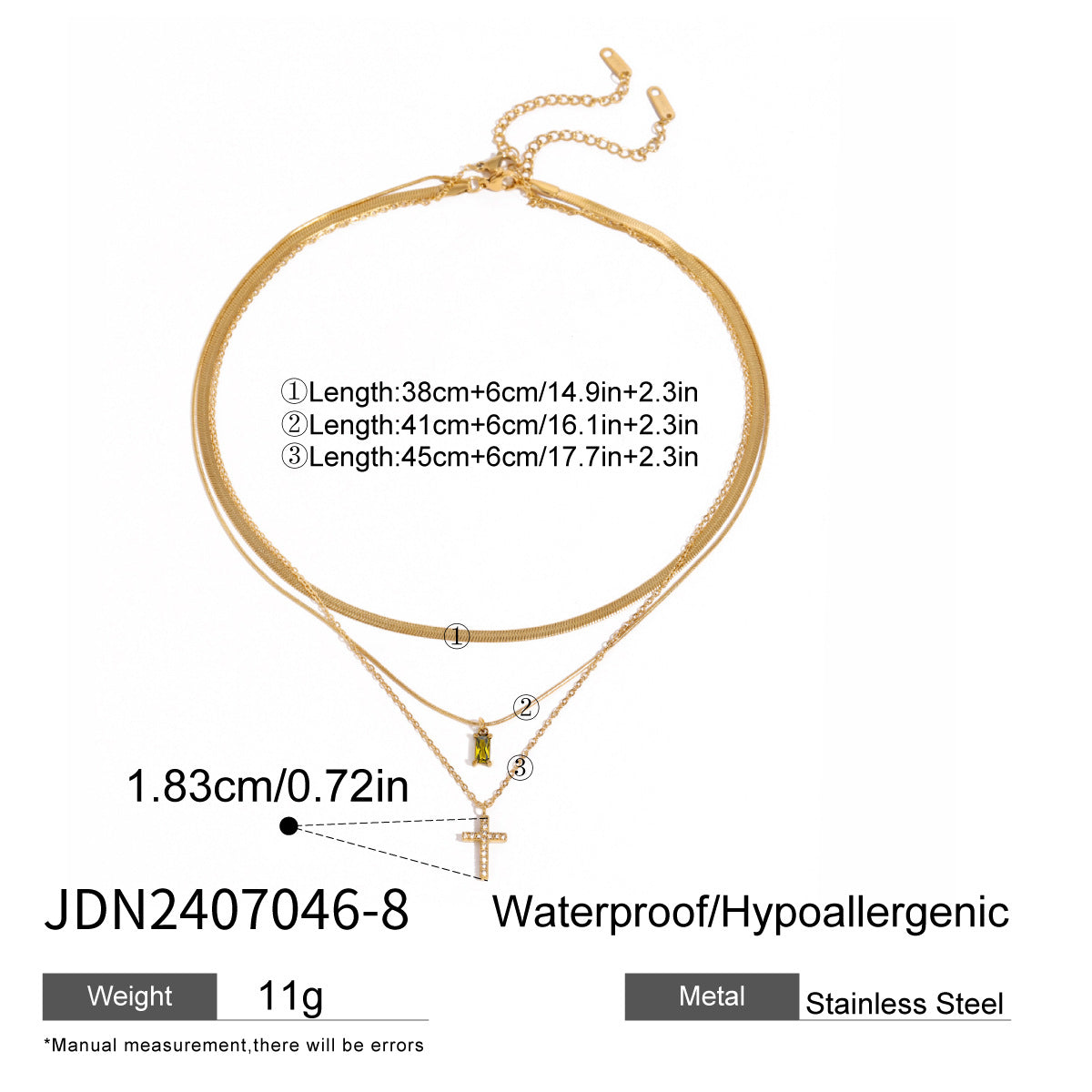 Taniya Layered Zircon Necklace - Silver Square Pendant Double [B1THY4GS]