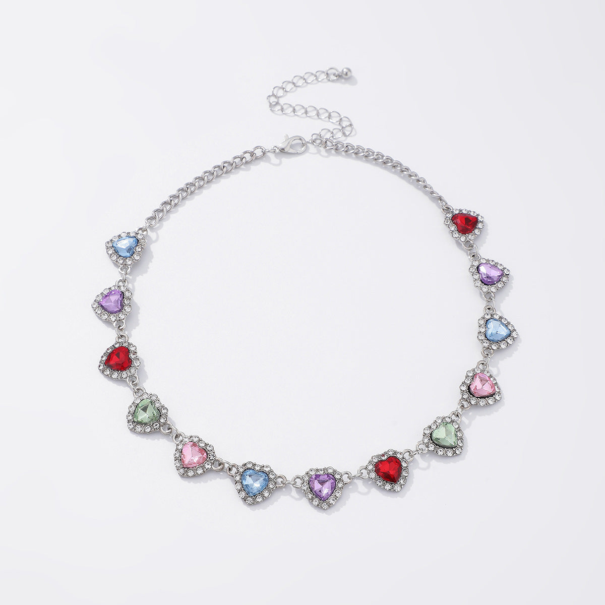 Milani Layered Gem Heart Necklace - Silver (Heart 7171) [3OXOTDIB]
