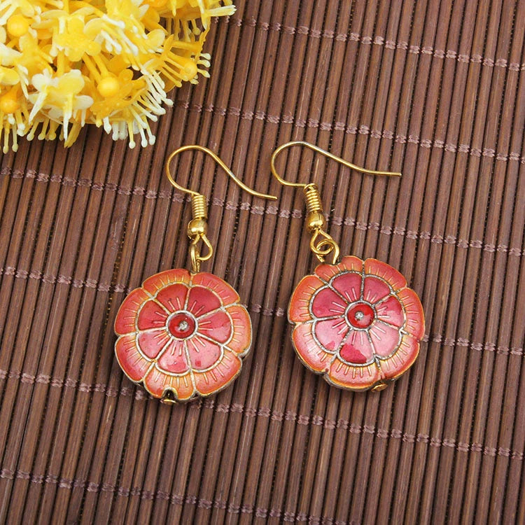 Adia Vintage Enamel Drop Earrings - Red Petal