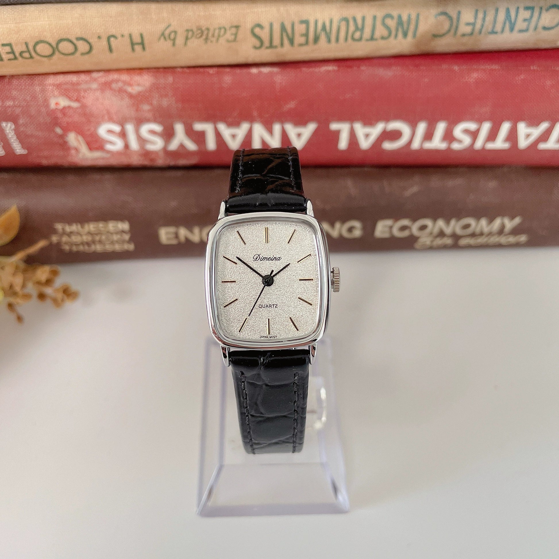 Karsen Vintage Square Watch - Silver Case Black Leather Strap (Includes Black Leather Strap)