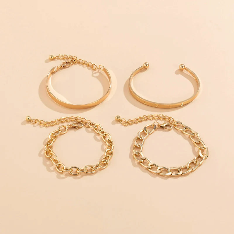 Hazel Stackable Metal Bracelets Set - Gold Style Four