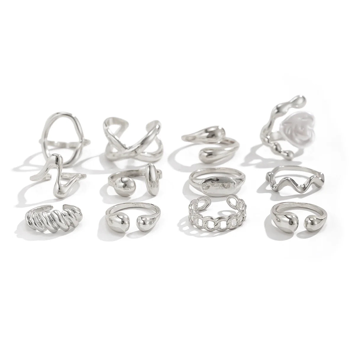 Moriah Irregular Stackable Ring Set - Silver 12-Piece Set