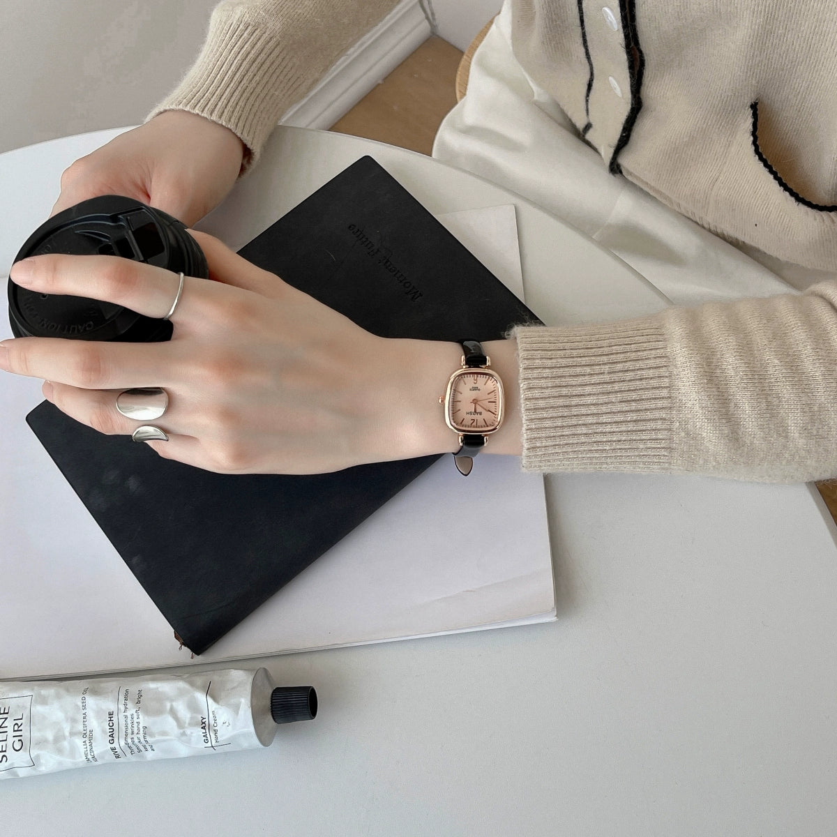 Sumayyah Petite Leather Watch - Black Strap, Gold Face [OH93TFIV]