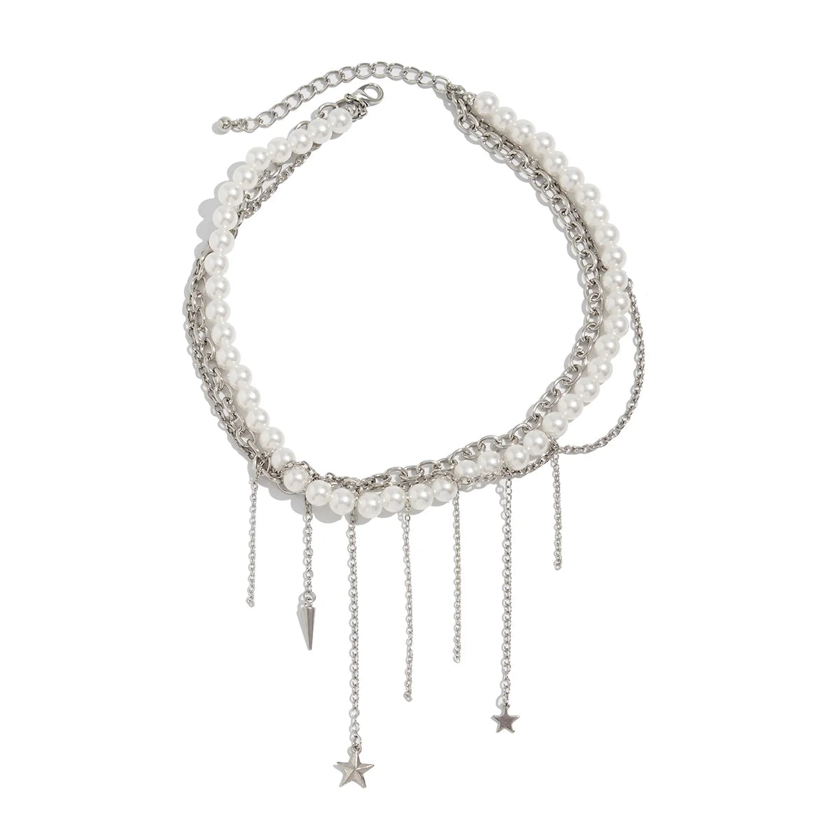 Carley Layered Pearl Tassel Necklace - Style Four Silver